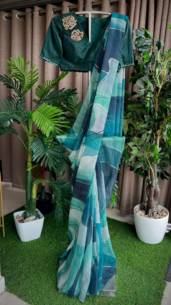 Bottle green  handwork blouse