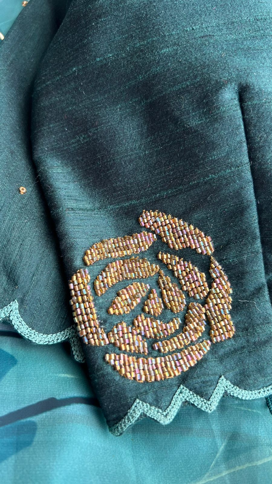 Bottle green  handwork blouse