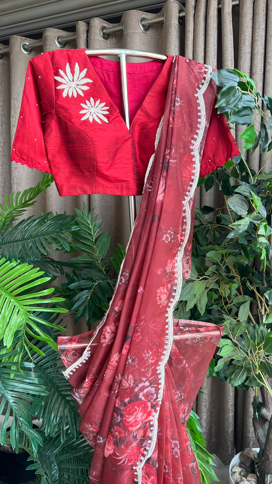 Maroon pearl handwork blouse