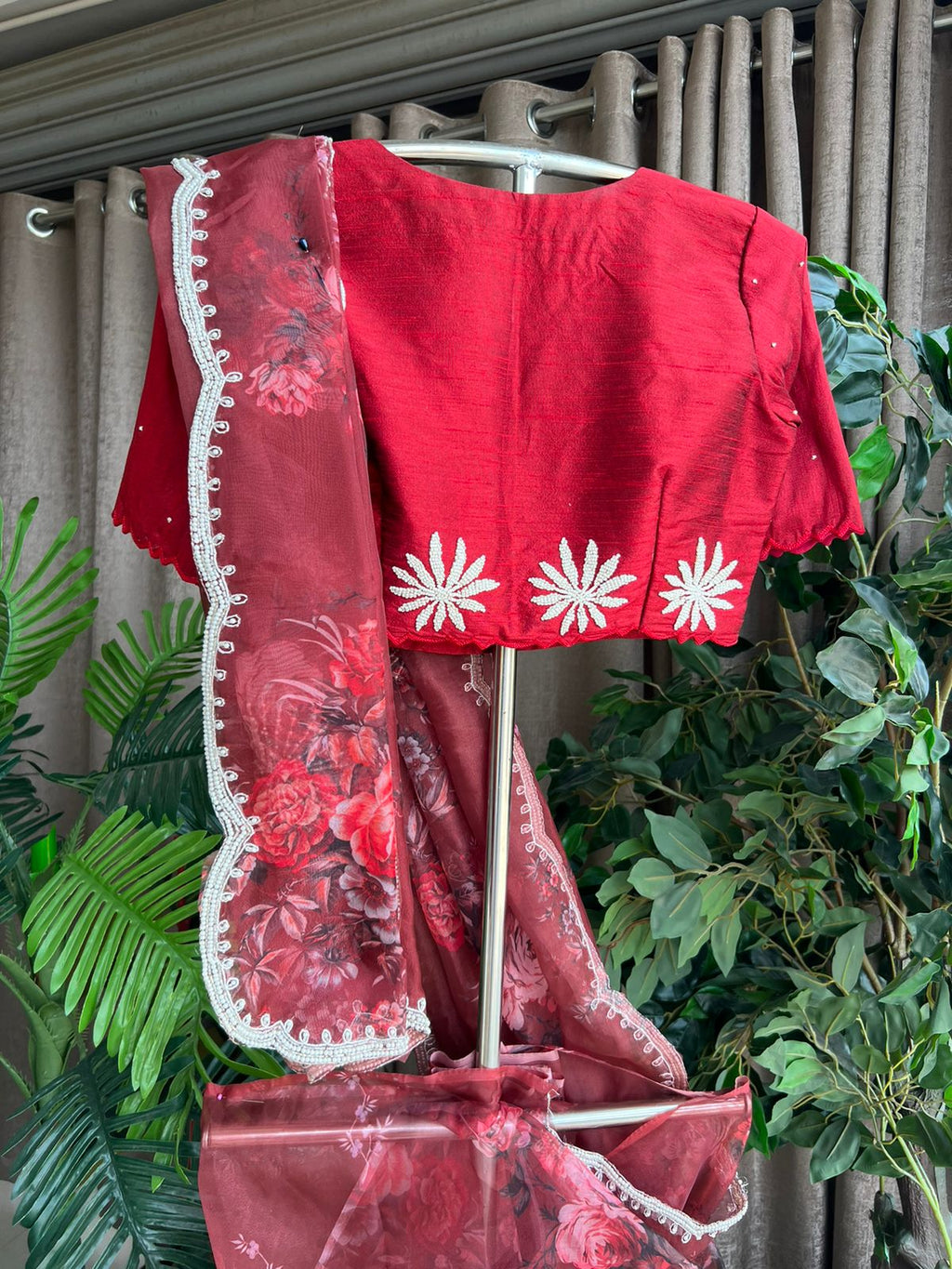 Maroon pearl handwork blouse