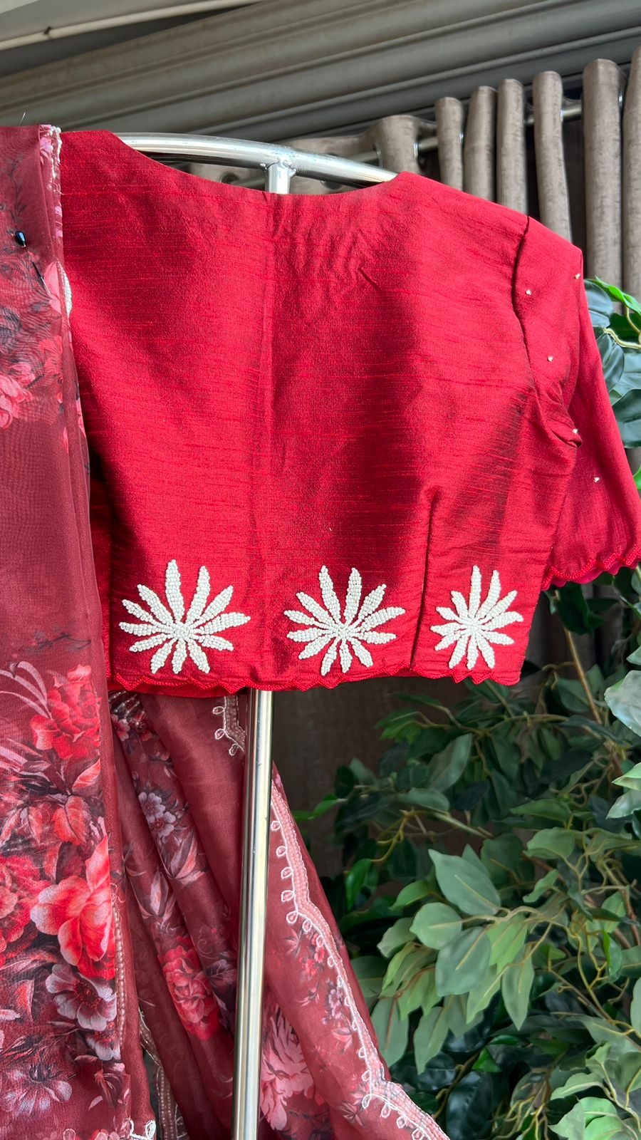 Maroon pearl handwork blouse
