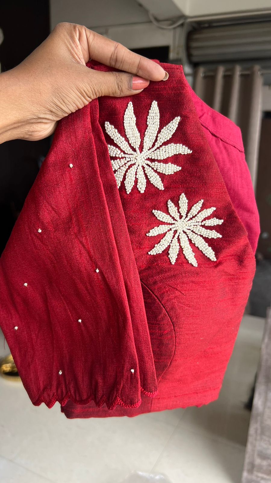 Maroon pearl handwork blouse
