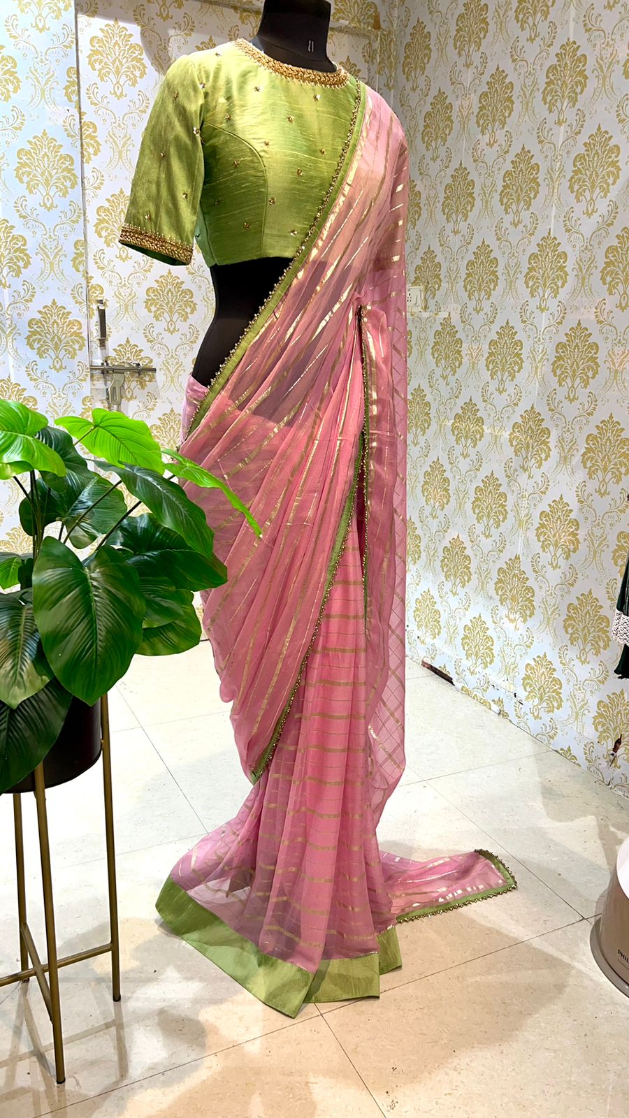 Pista green silk handwork blouse