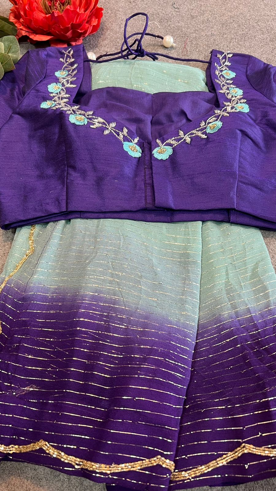 Peacock blue hand worked blouse