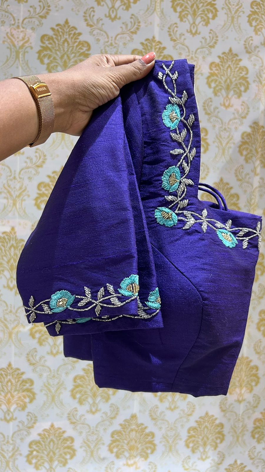 Peacock blue hand worked blouse
