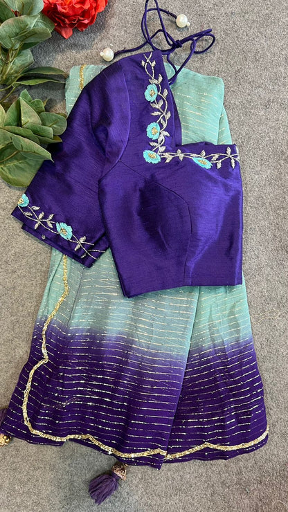 Peacock blue hand worked blouse