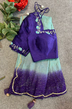 Ombre blue chiffon saree with hand work blouse