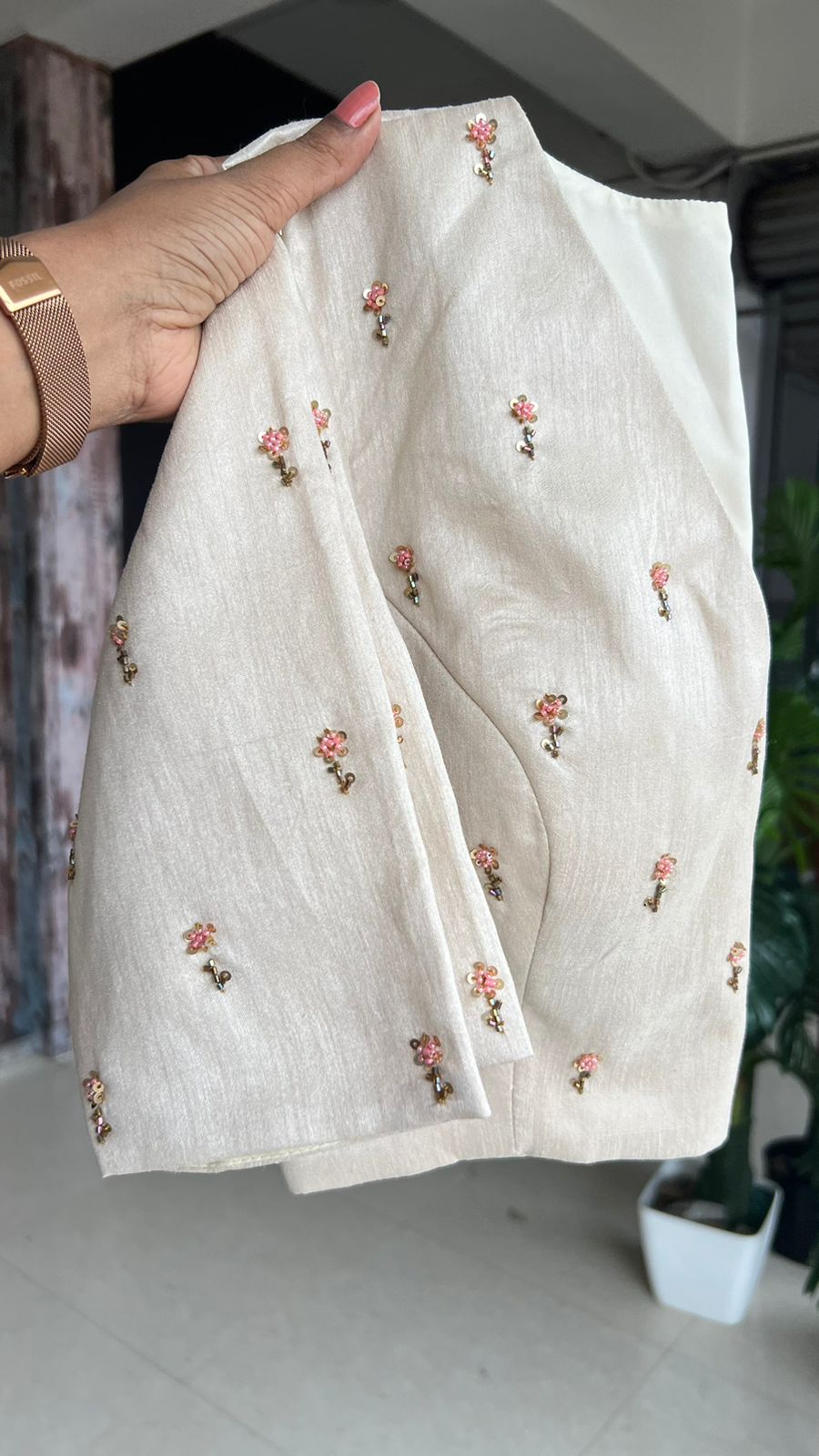 Mehandi organza saree with white handwork blouse