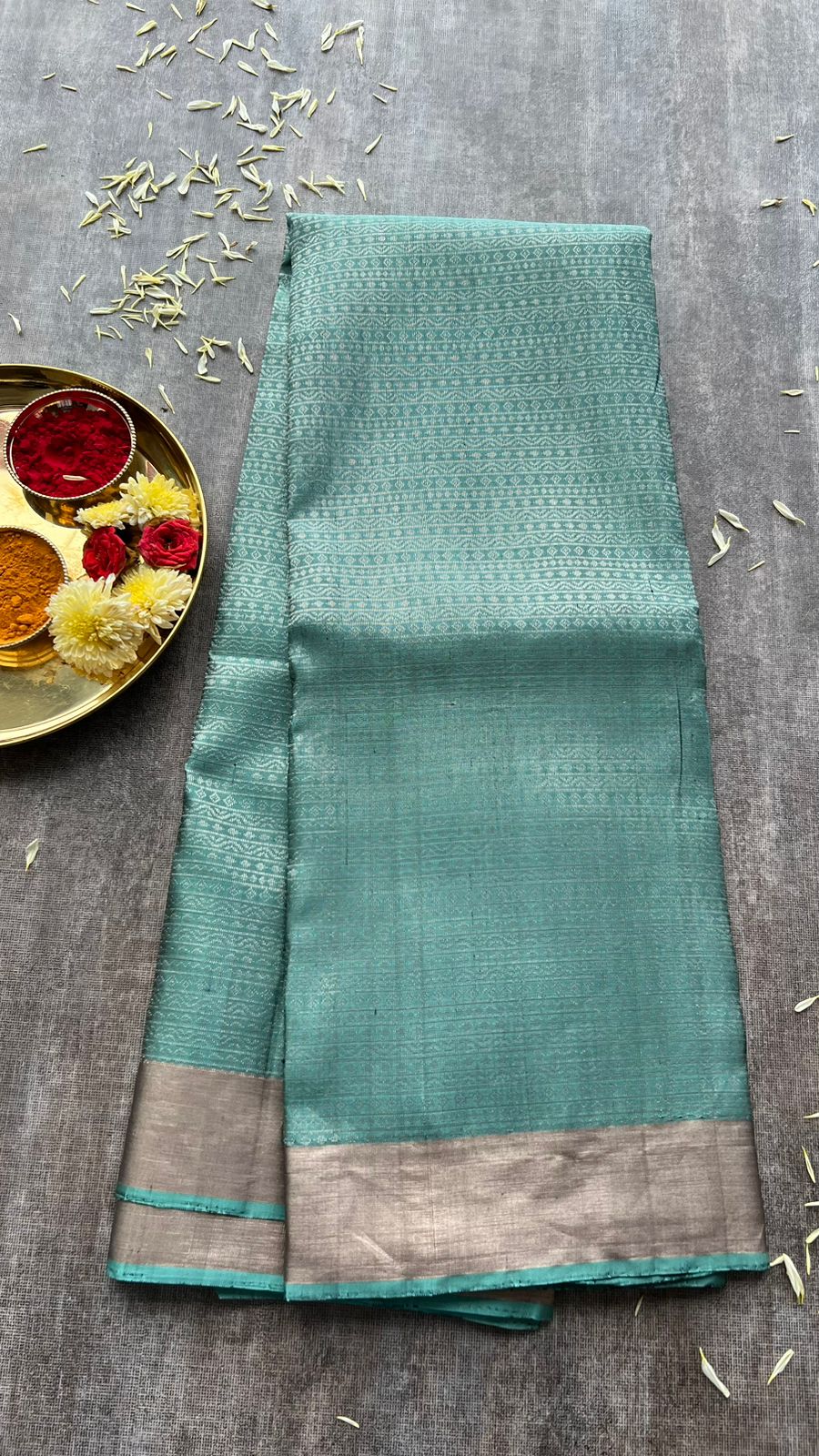 Artic blue kanjivaram silk saree with blouse