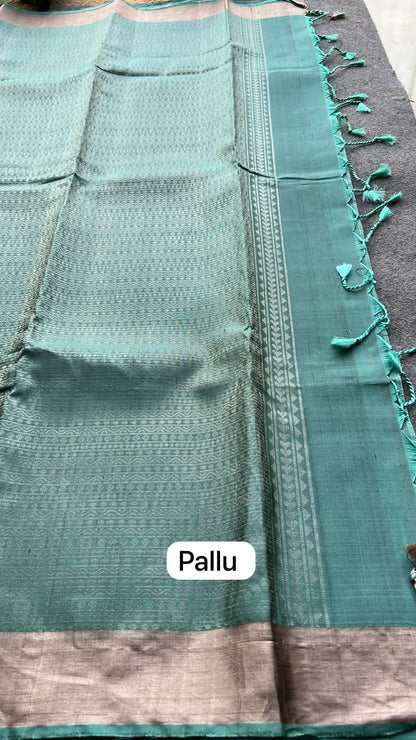 Artic blue kanjivaram silk saree with blouse