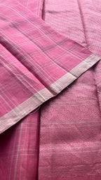 Baby pink checked kanjivaram soft silk saree with blouse