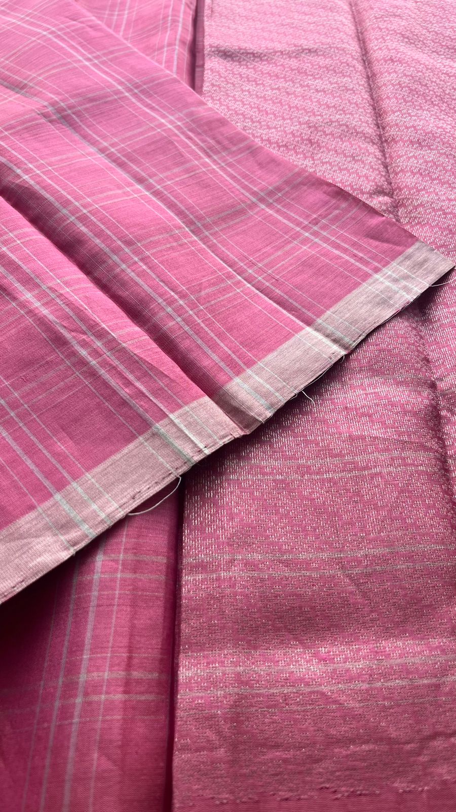 Baby pink checked kanjivaram soft silk saree with blouse