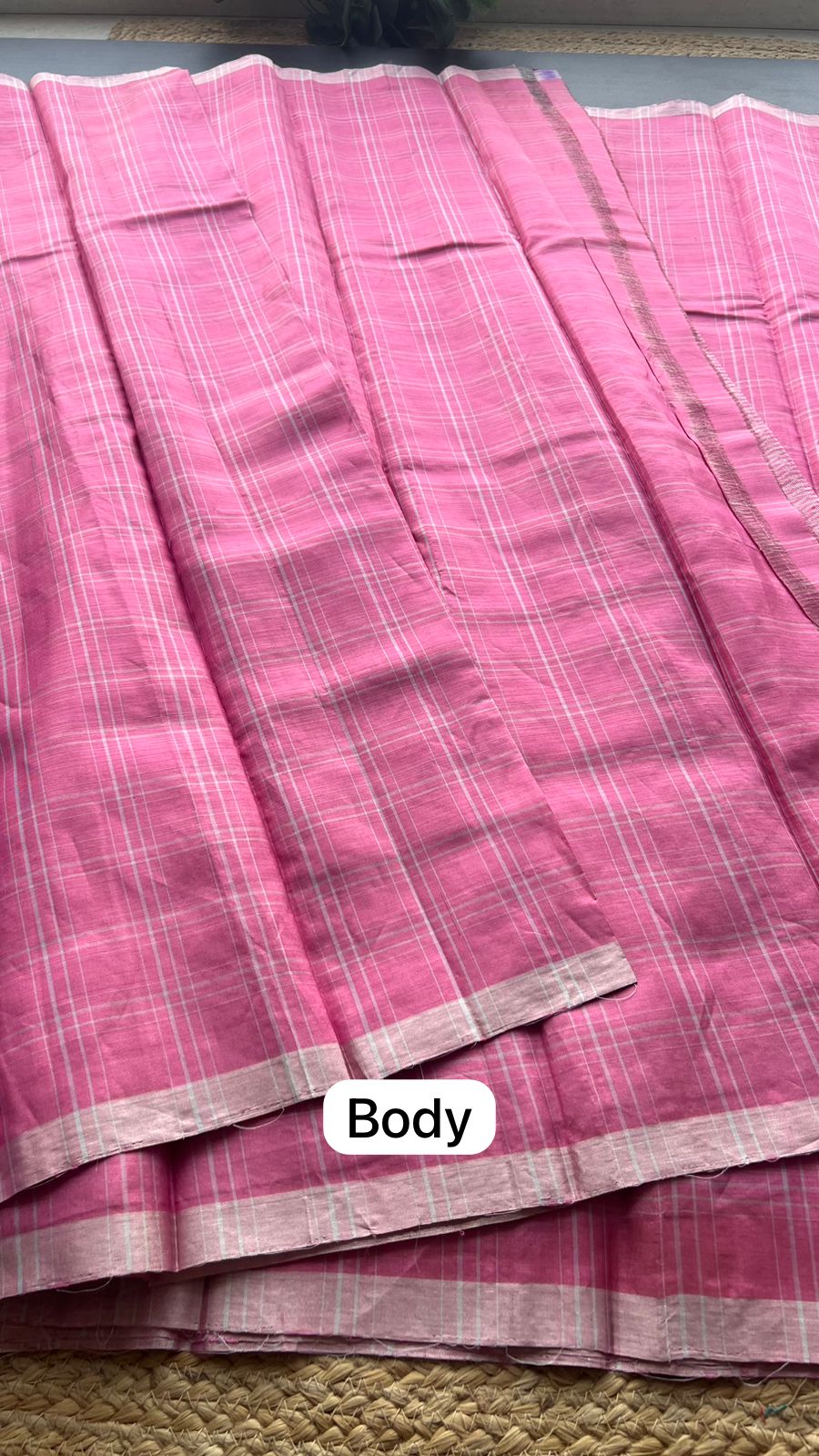 Baby pink checked kanjivaram soft silk saree with blouse