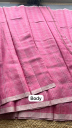 Baby pink checked kanjivaram soft silk saree with blouse