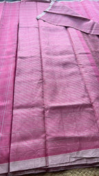 Baby pink checked kanjivaram soft silk saree with blouse