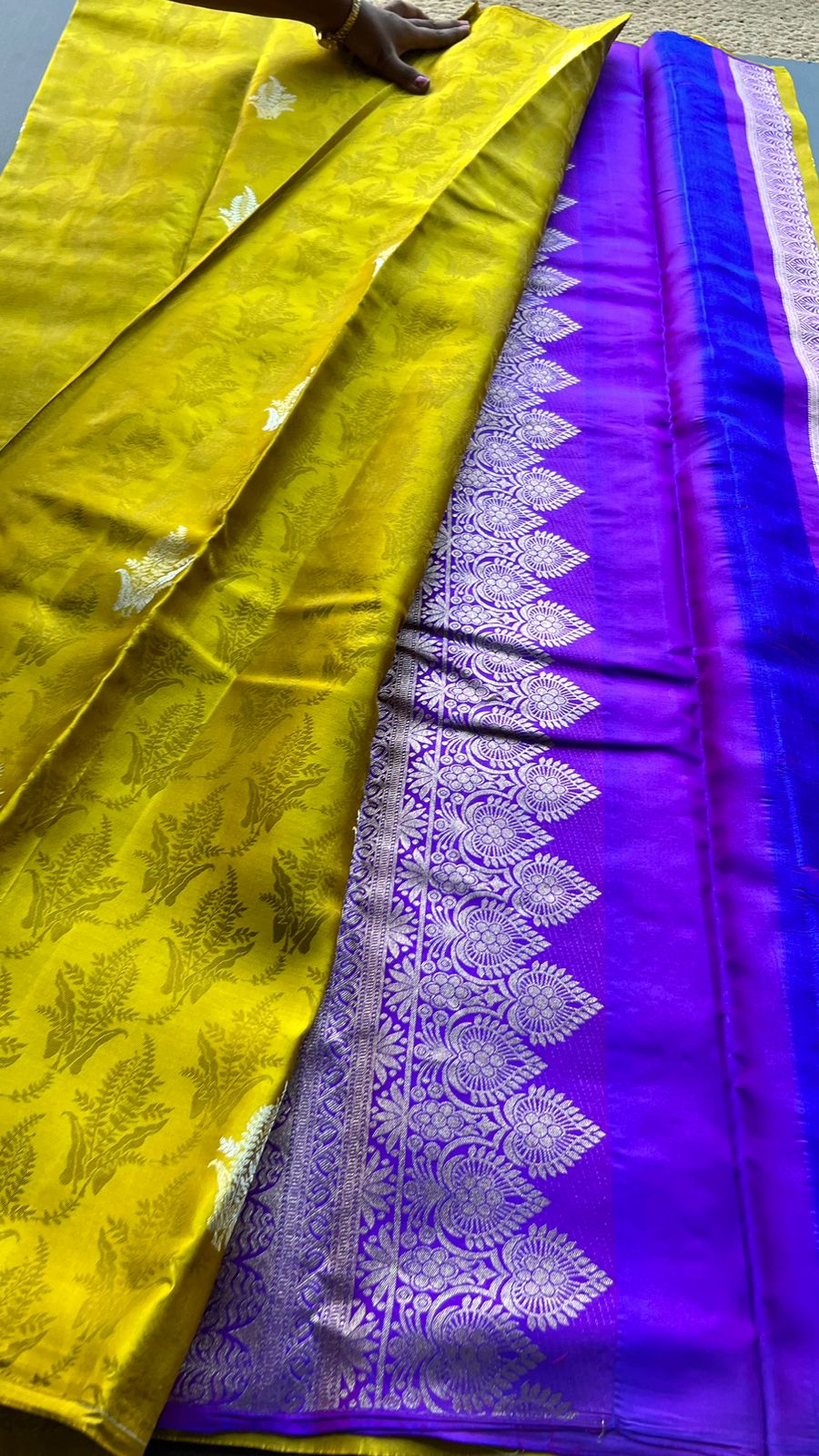 Fenugreek yellow kanjivaram silk saree with blouse