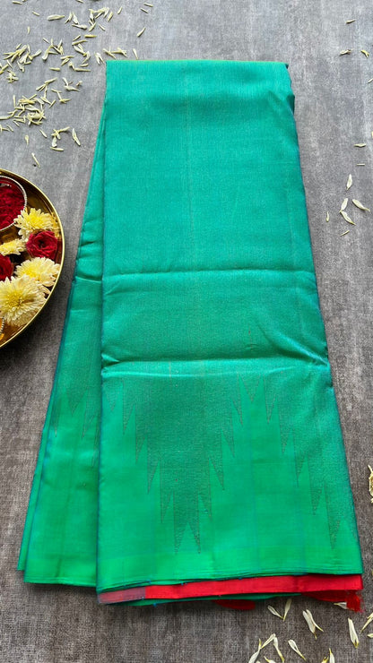 Sea green kanjivaram soft silk saree with blouse