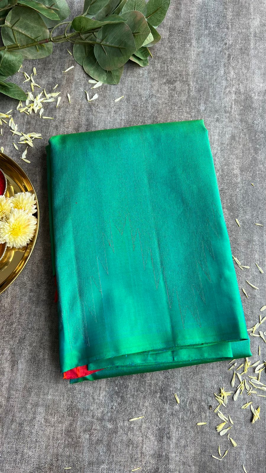 Sea green kanjivaram soft silk saree with blouse