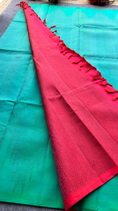 Sea green kanjivaram soft silk saree with blouse