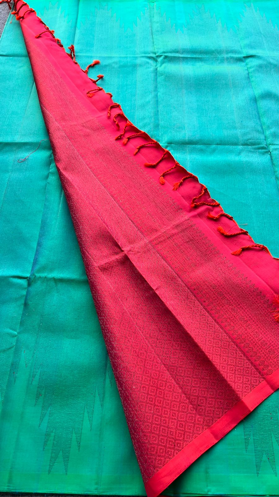 Sea green kanjivaram soft silk saree with blouse