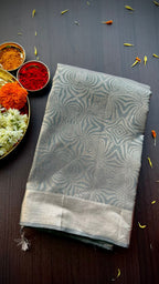 Grey silver kanjivaram silk saree with blouse