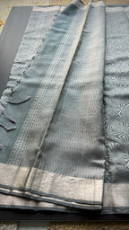 Grey silver kanjivaram silk saree with blouse