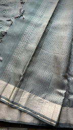 Grey silver kanjivaram silk saree with blouse