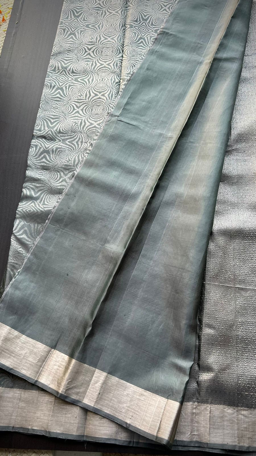 Grey silver kanjivaram silk saree with blouse