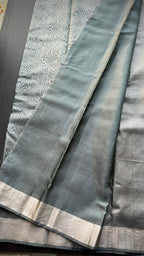Grey silver kanjivaram silk saree with blouse