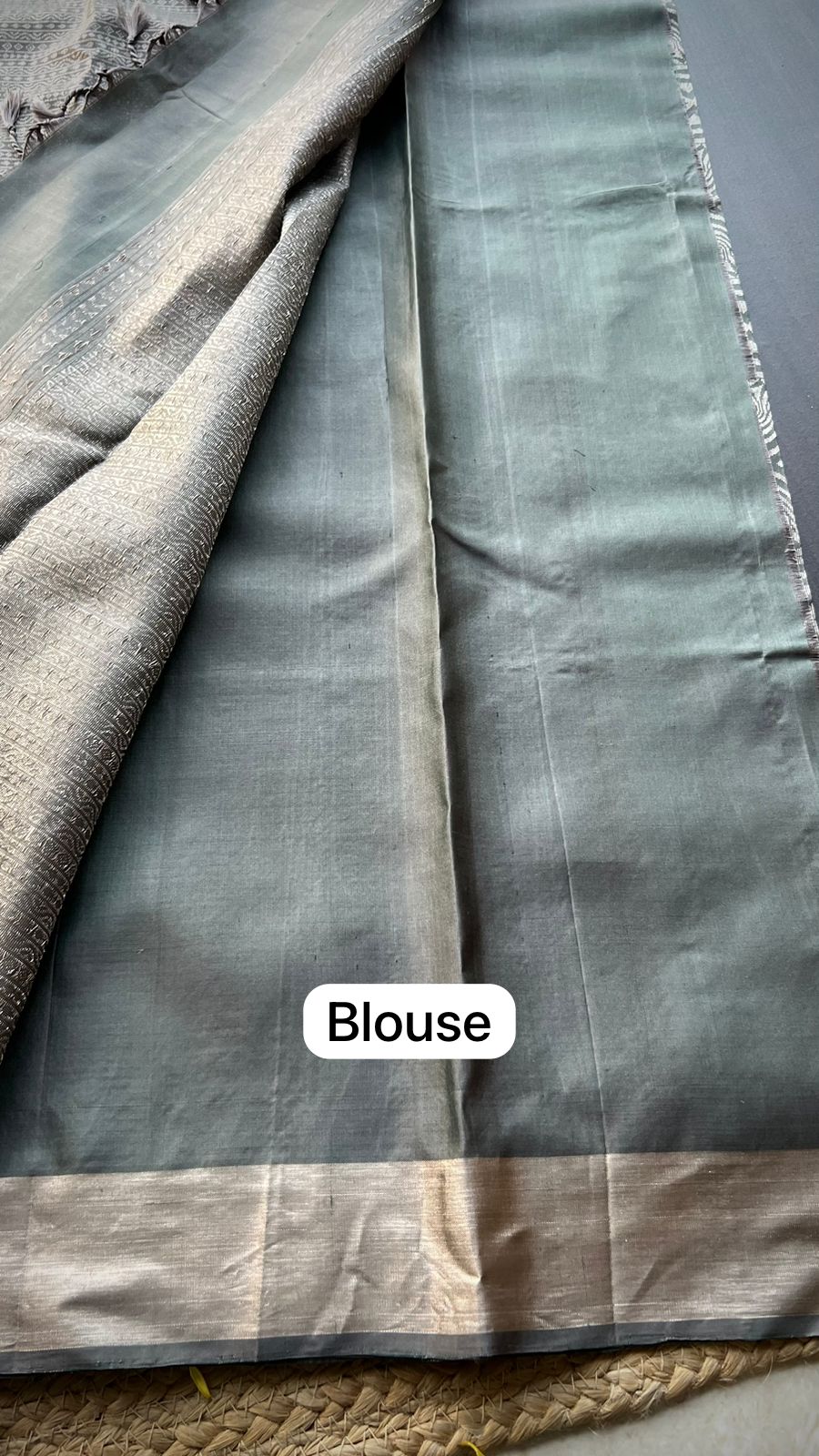 Grey silver kanjivaram silk saree with blouse