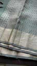 Grey silver kanjivaram silk saree with blouse