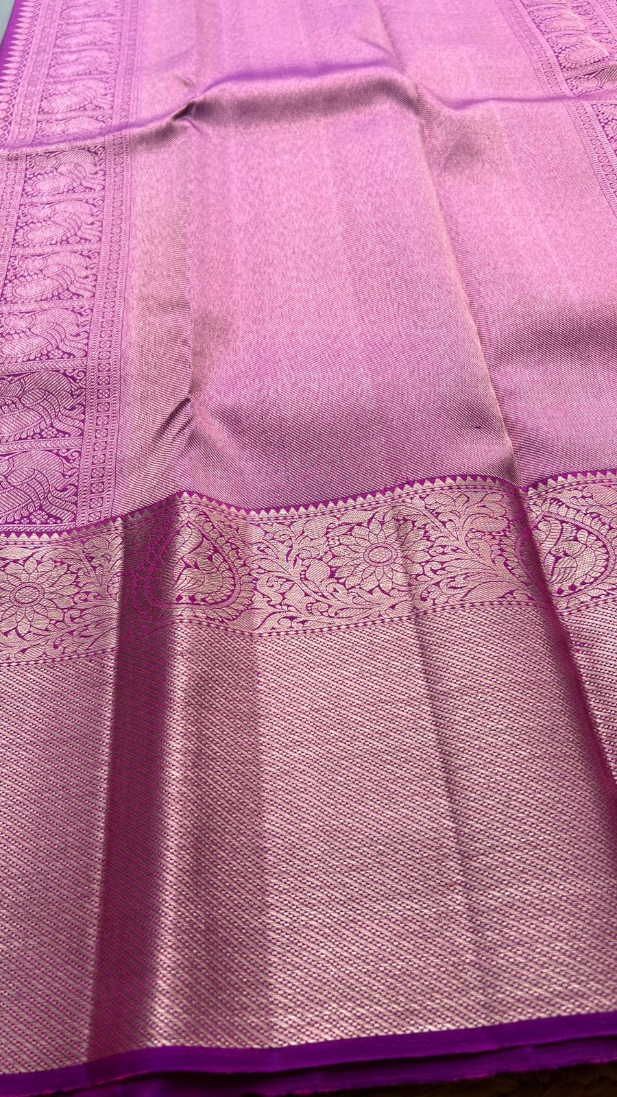 Pinkish orange kanjivaram silk saree with blouse