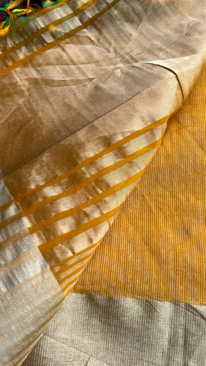 Mango yellow chanderi saree with embroidery blouse