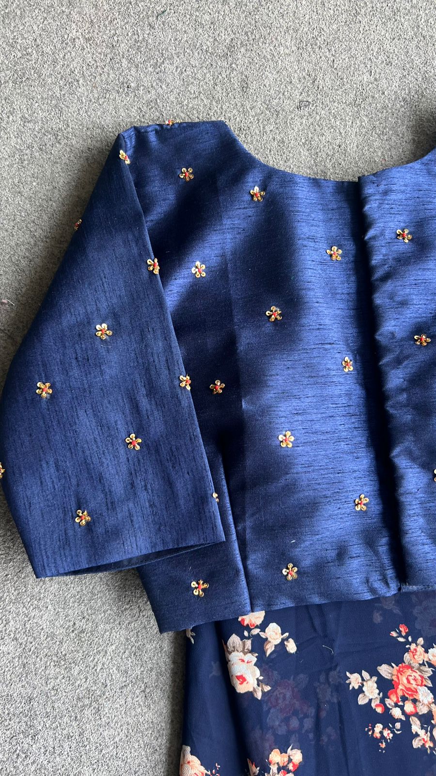 Midnight blue silk jeweled hand work blouse ( only blouse )