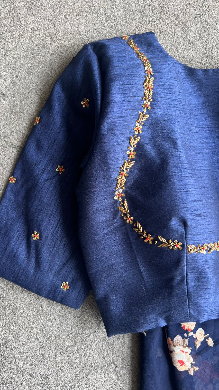 Midnight blue silk jeweled hand work blouse ( only blouse )