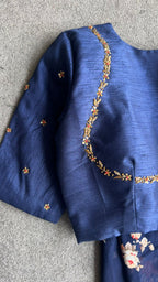 Midnight blue silk jeweled hand work blouse ( only blouse )