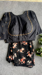 Black silk jeweled hand work blouse ( only blouse )