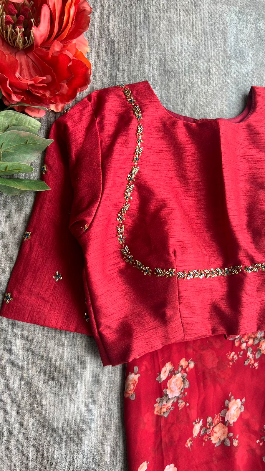 Maroon silk jeweled hand work blouse ( only blouse )