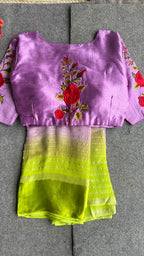 Ombre lavender green saree with silk embroidery blouse