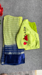 Ombre green saree with silk embroidery blouse