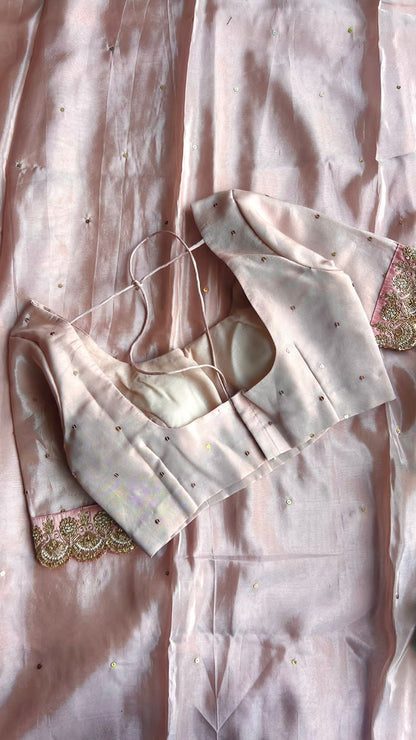 Peach soft silk designer saree ( only saree )