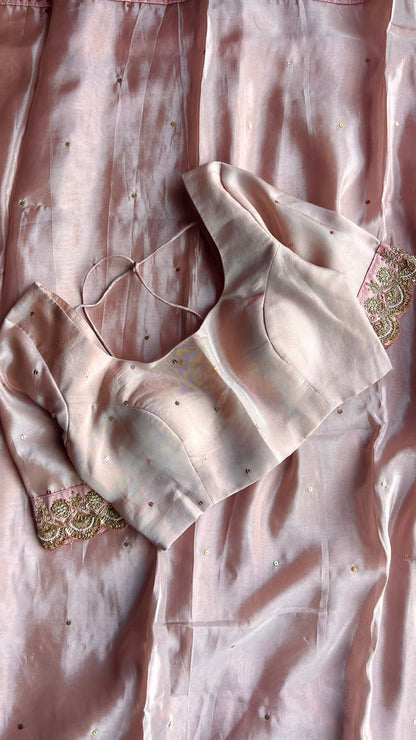 Peach silk hand worked blouse ( Only blouse)