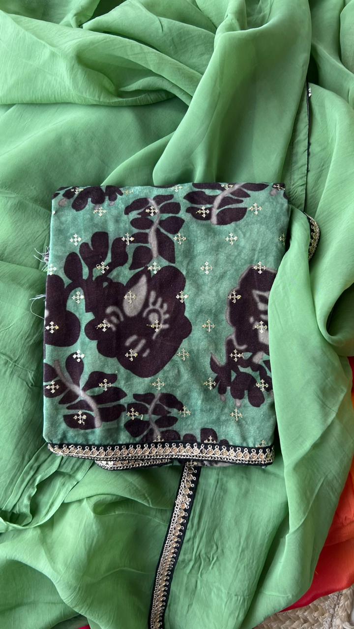Fern green organza saree with blouse
