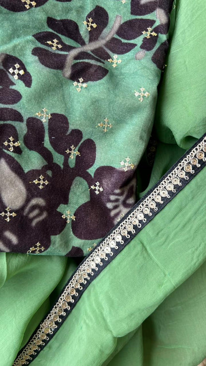 Fern green organza saree with blouse
