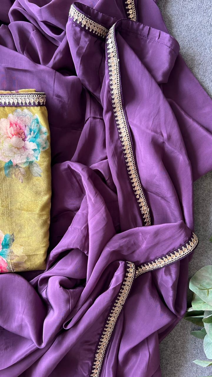 Lavender marble silk saree with blouse