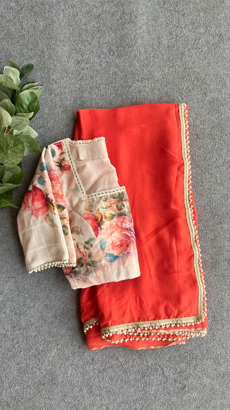 Orange chiffon saree with chanderi cotton blouse