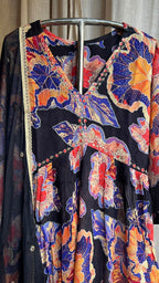 Black & violet floral printed 3 piece alia cut kurti suit