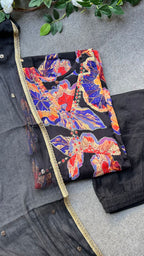 Black & violet floral printed 3 piece alia cut kurti suit