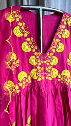 Pink cotton embroidery worked 3 piece kurti suit