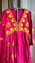Pink cotton embroidery worked 3 piece kurti suit